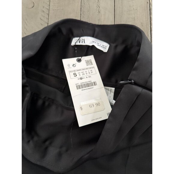 NWT ZARA WOMAN TUXEDO TROUSERS WITH CONTRASTING WAIST PANT BLACK Small - Picture 6 of 7